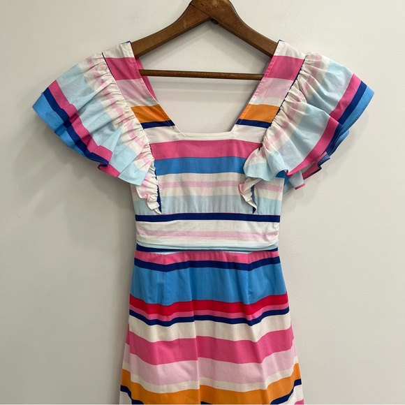 PLENTY BY TRACY REESE Anthropologie Rainbow Striped Ruffle Midi Maxi Dress XS - Picture 5 of 14